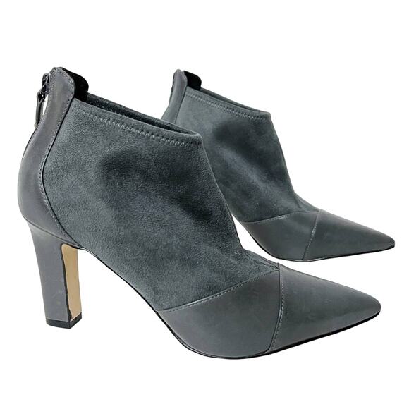 Cole Haan Gray Seude Heeled Ankle Boots Pointed Toe Two Tone Leather Size 7 $220 - Picture 1 of 9
